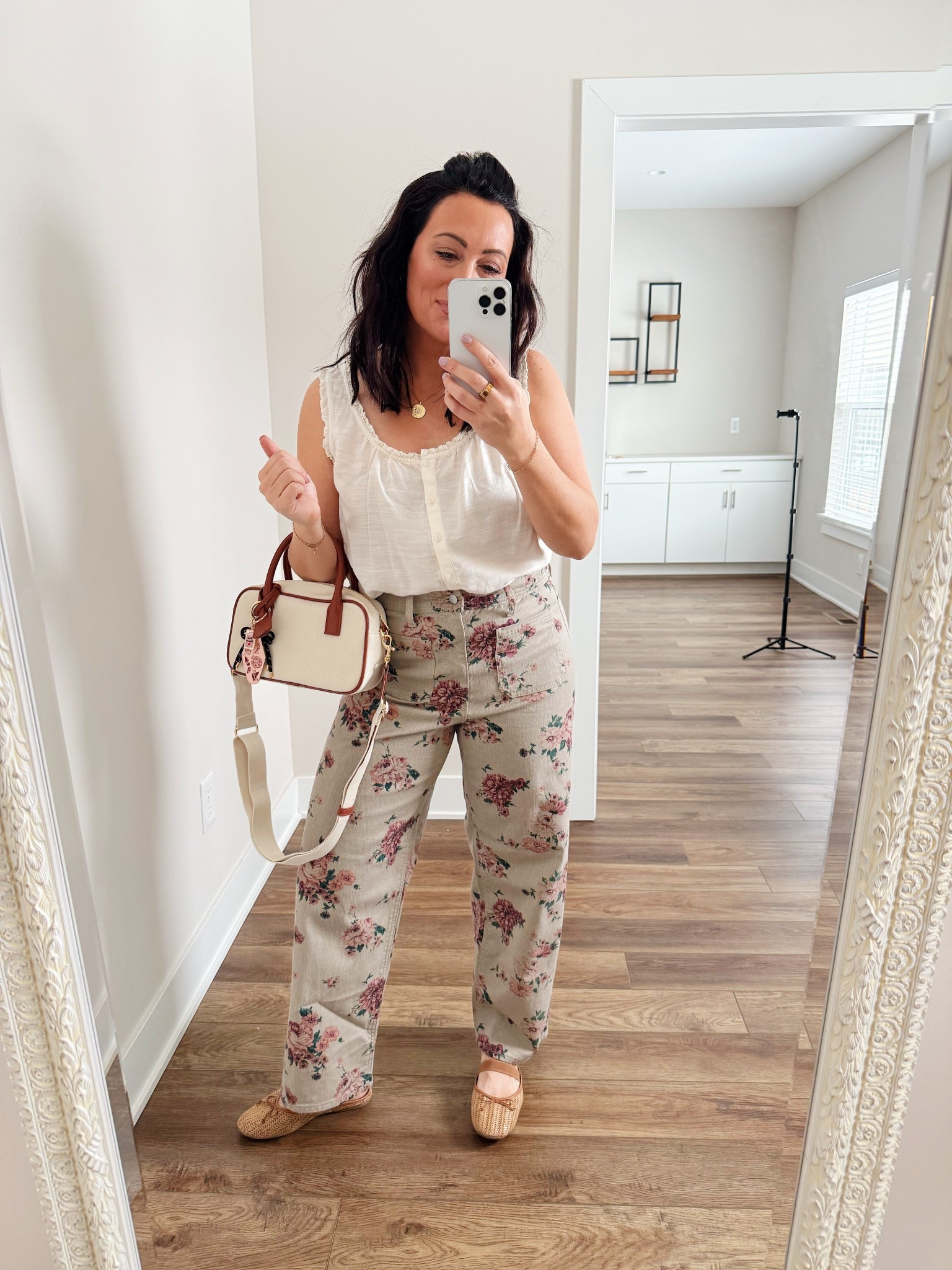 TARGET 🎯 TUESDAY 
• medium top - size down, runs big 
• size 8 floral denim - I sized up one 
• shoes true to size 


#LTKPetite #LTKootd #LTKOver40