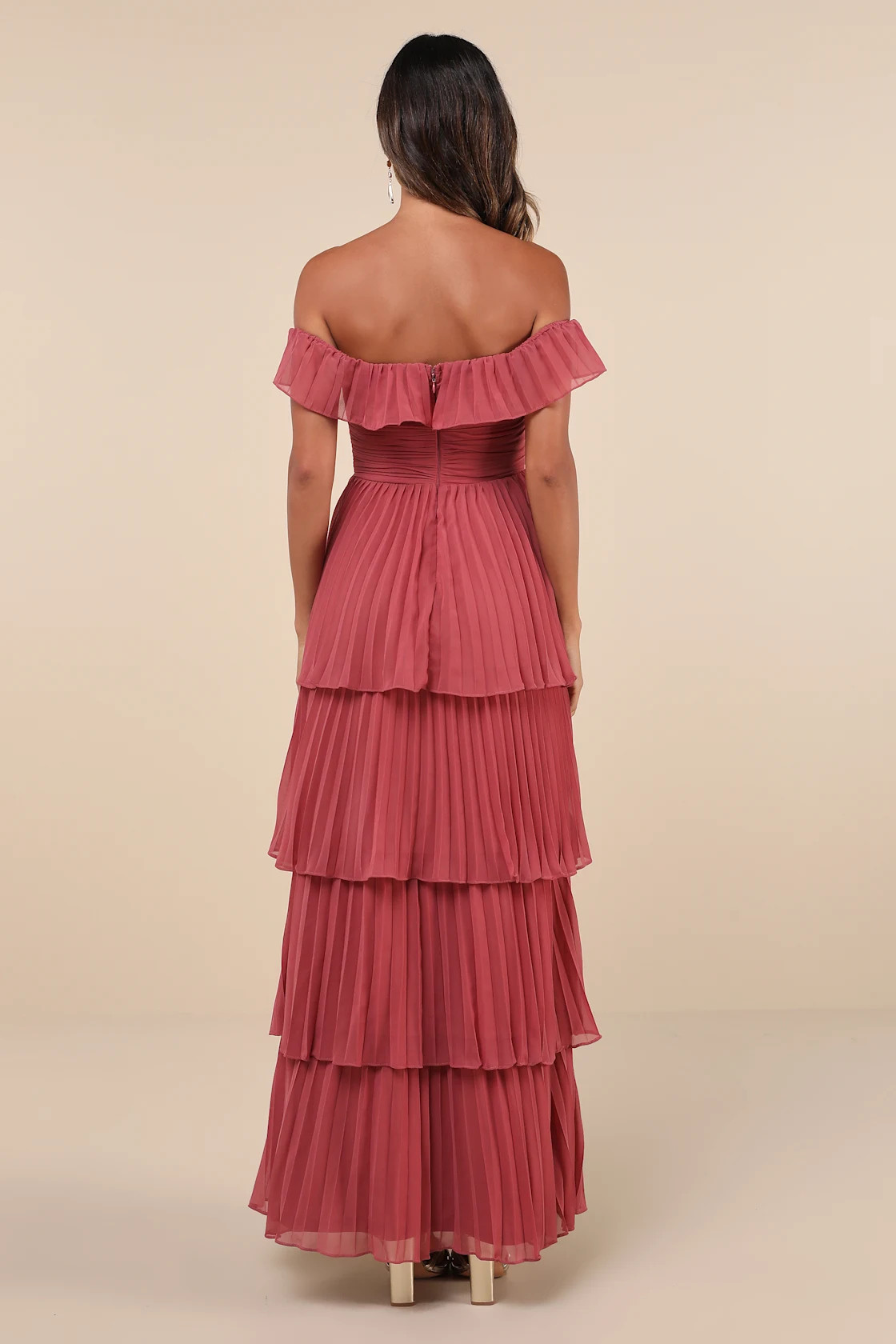 Always Remarkable Rusty Rose Pleated Off-the-Shoulder Maxi Dress | Lulus