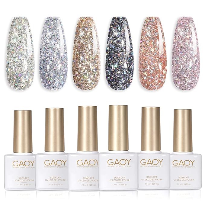 GAOY Chrome Platinum Glitter Nail Polish Set of 6 Colors Including Sparkly Shiny UV LED Soak Off ... | Amazon (US)