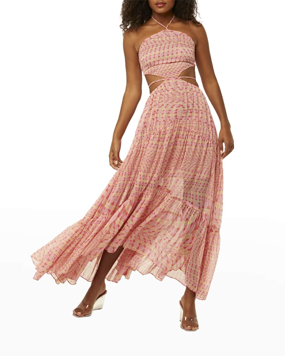 MISA Los Angeles Dalia Cutout-Back Belted Maxi Dress | Neiman Marcus