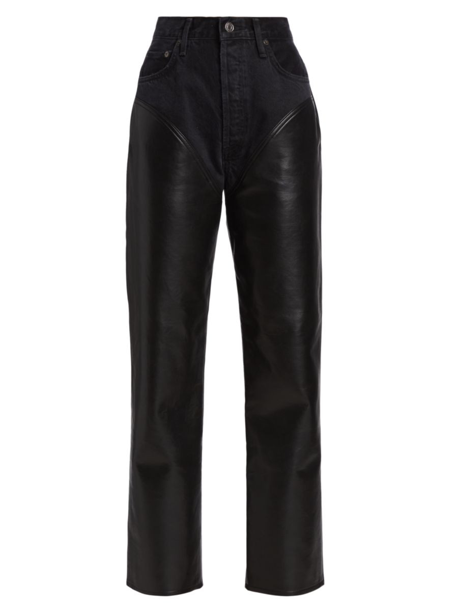 Harley Leather-Panelled High-Rise Straight-Leg Jeans | Saks Fifth Avenue