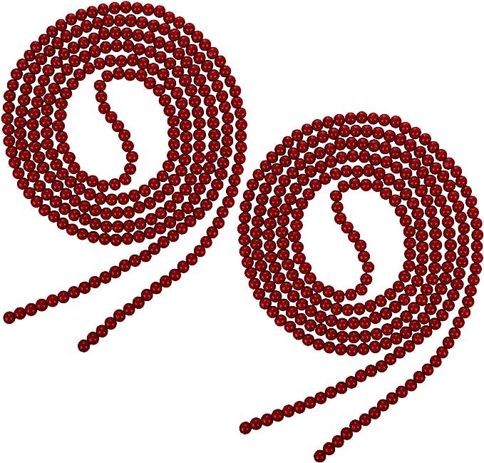 Elcoho 2 Pieces Wooden Wine Red Bead Garland Burgundy Round Bead Wreath Christmas Tree Decoration... | Amazon (US)