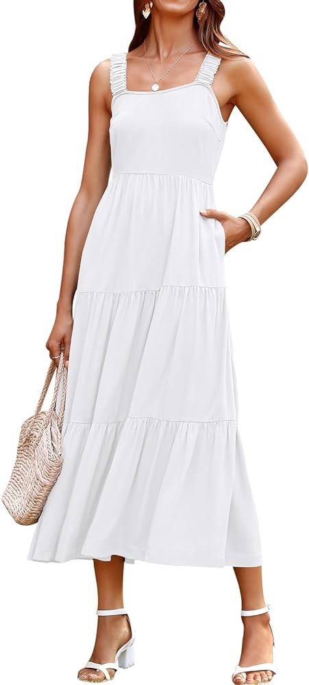 PRETTYGARDEN Women's 2025 Sun Dresses Women Summer Casual Flowy Tired Maxi Dress Backless Beach L... | Amazon (US)