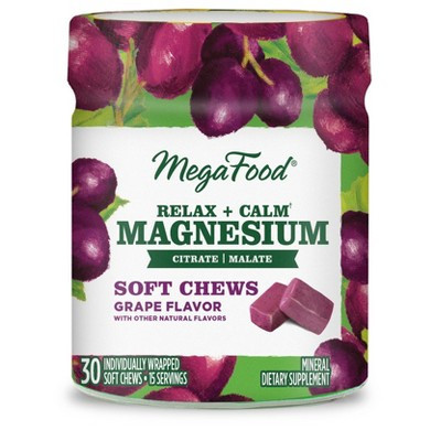 MegaFood Magnesium Supplement with Magnesium Citrate & Malate, Grape Soft Chew, Vegetarian - 30ct | Target