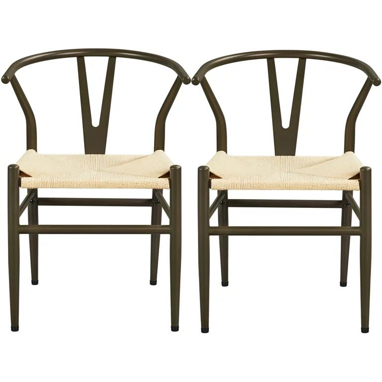Topeakmart Set of 2 Mid-Century Metal Dining Chair Y-Shaped Backrest Weave Dining Chair, Brown | Walmart (US)