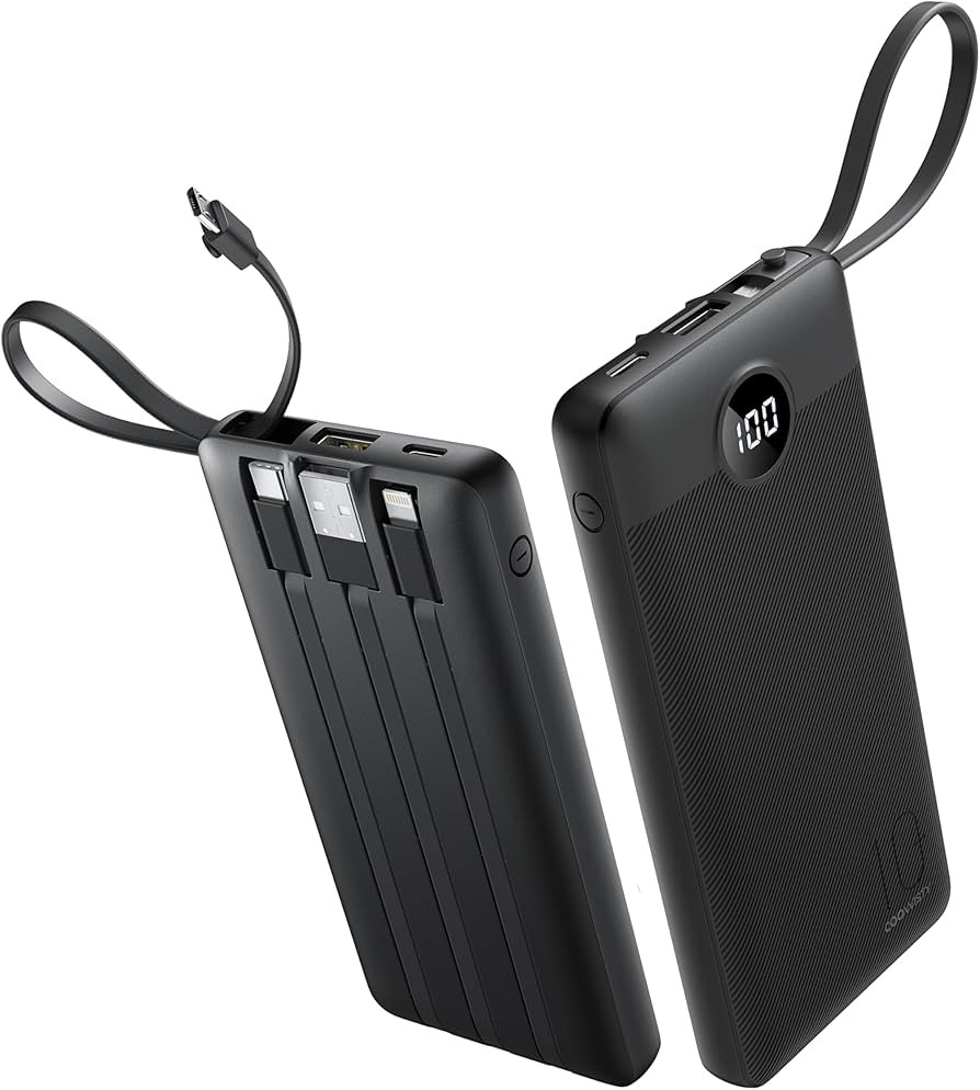 Portable Charger with Built in Cables, Slim 10000mAh Power Bank with USB C, External Battery Pack... | Amazon (US)