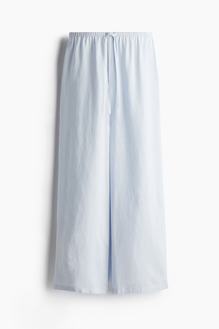 H & M - Linen-Blend Drawstring Pants - Blue | H&M (US + CA)