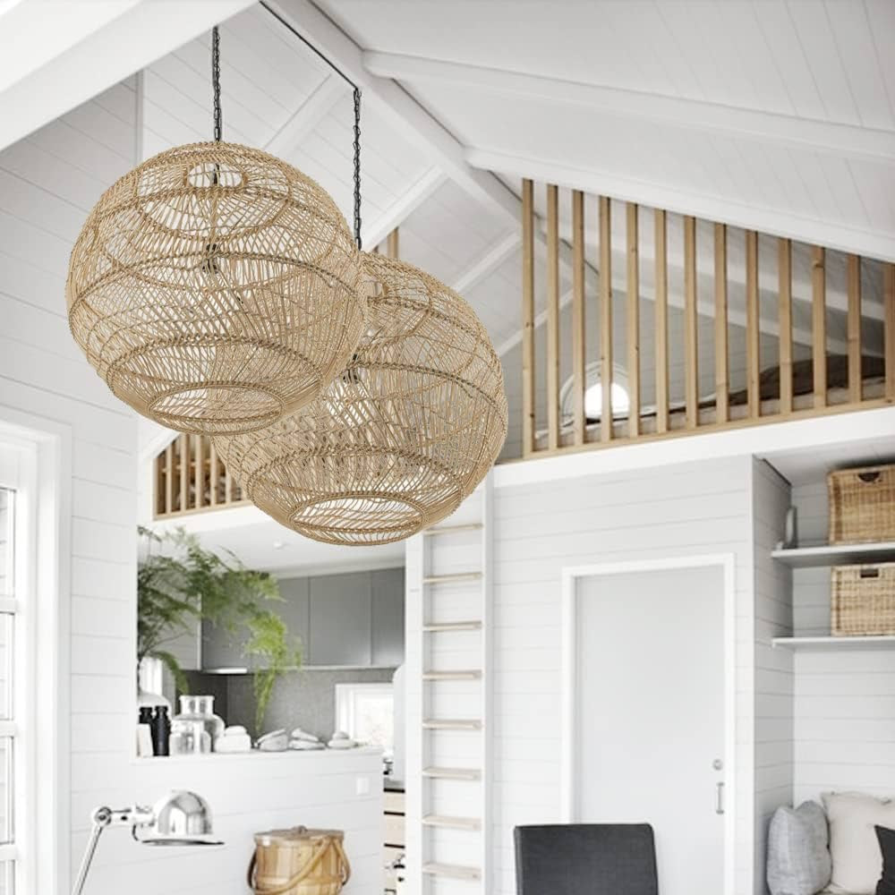 AoAobs Hand-Woven Bamboo Pendant Lamp,Single Globe Pendant Light,Basket Chandelier,Cane Rib Hangi... | Amazon (US)