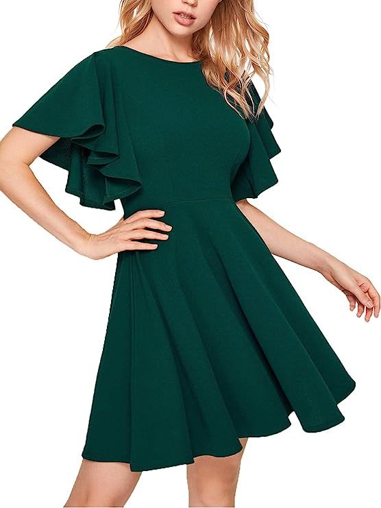 Romwe Women's Stretchy A Line Swing Flared Skater Cocktail Party Dress | Amazon (US)