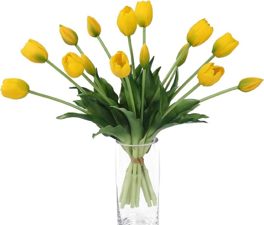 15 Pcs Yellow Artificial Flowers Tulips Real Touch Latex Plastic Soft Faux Bouquets for Party, We... | Amazon (US)