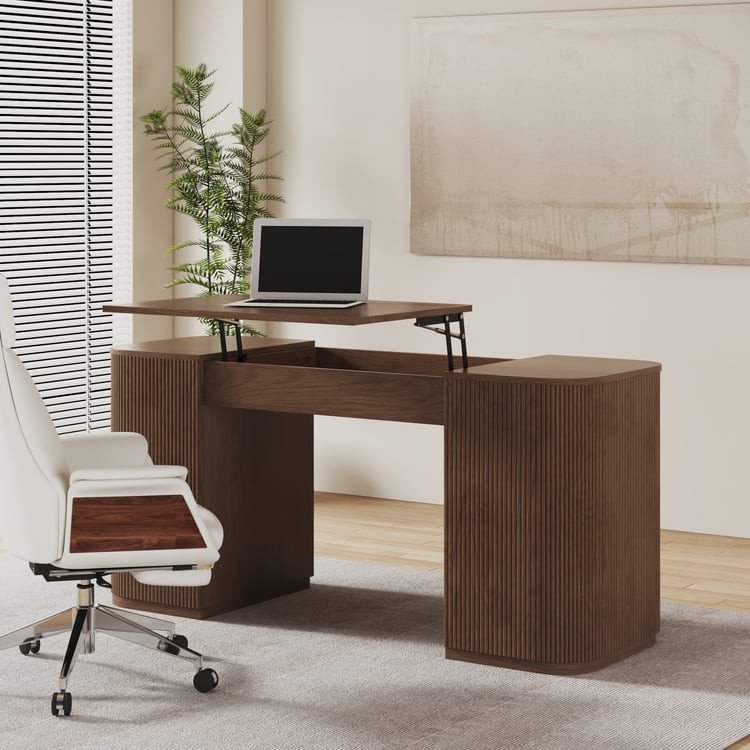 Modern Walnut Standing Desk with 2 Doors & Ample Storage, Executive Office Desk (59.8'')｜Homary | Homary