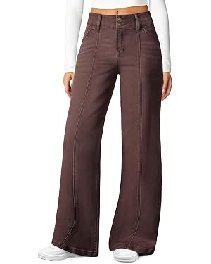 Sidefeel Women's Wide Leg Jeans High Waisted Stretchy Straight Leg Jeans Trendy Seamed Front Loos... | Amazon (US)