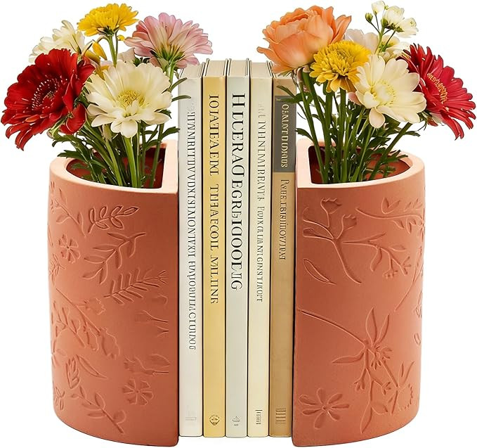 Decorative Bookends, Flower Pot Book Ends for Shelves, Terracotta Kitchen Bookends Novelty Plant ... | Amazon (US)