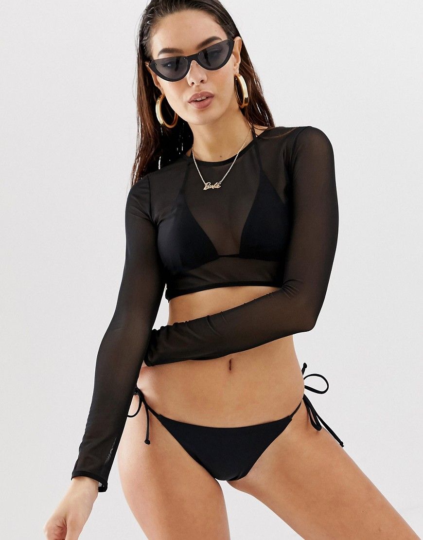 ASOS DESIGN mesh long sleeve bikini top in black - Black | ASOS US
