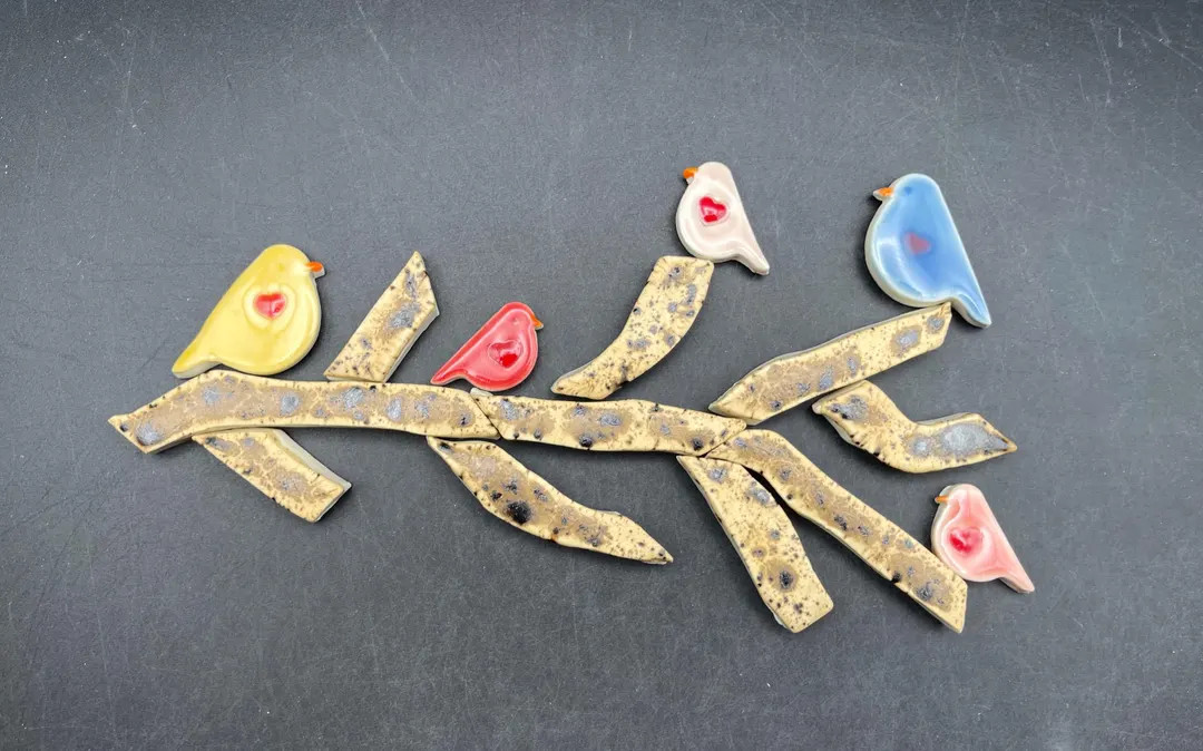 Ceramic Tree Branch Mosaic Tiles, With Ceramic Birds, Hand Cut, Each One is a Unique Piece Made b... | Etsy (US)