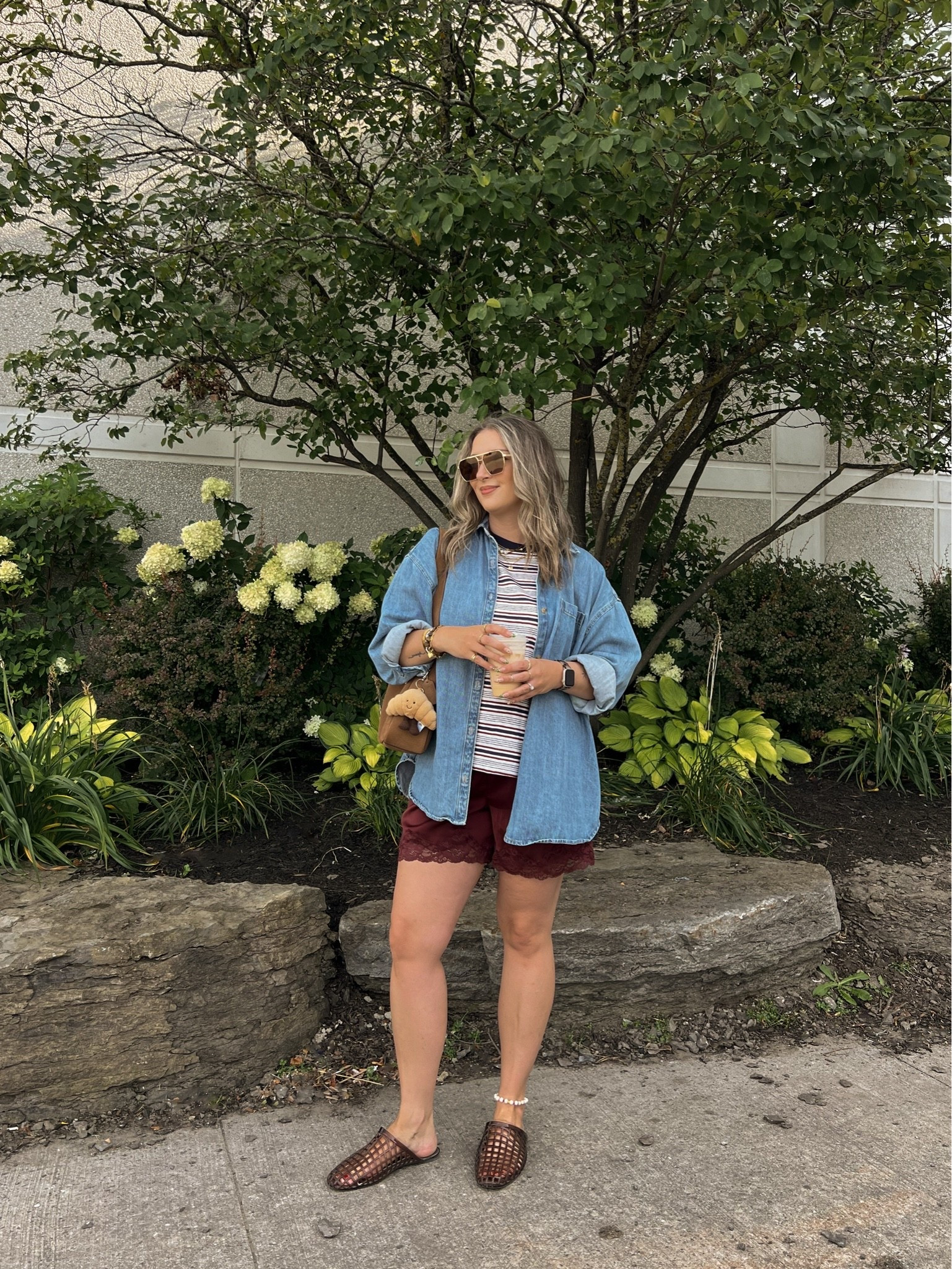 Fall transition outfit! Wearing L in the striped tee, M in satin lace shorts, L in the denim shirt. I’m a 9.5-10 shoe and wear a 10 in the jelly shoes. Canadian denim shirt & shoes link under “similar products”

#LTKfall #LTKmidsize #LTKsale