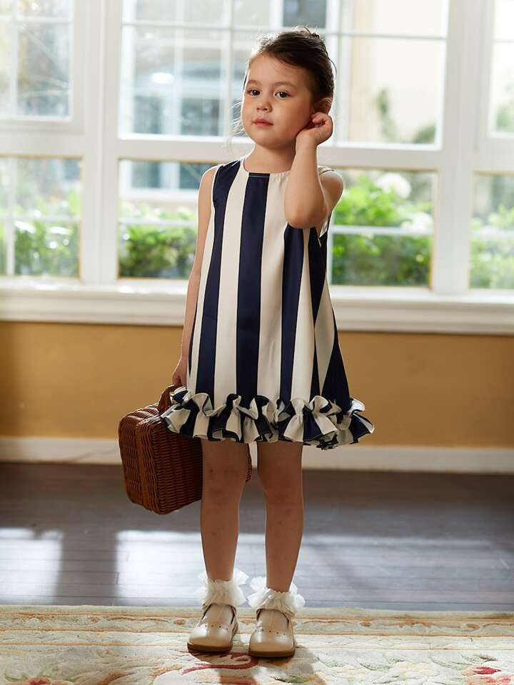 Young Girl Striped Print Ruffle Hem Dress | SHEIN