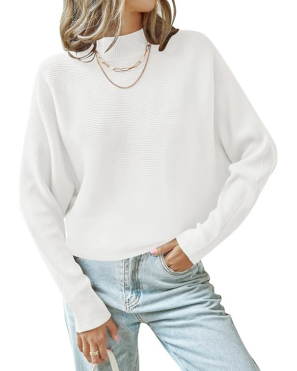 ZESICA Women's 2023 Fall Turtleneck Batwing Long Sleeve Ribbed Knit Casual Soft Pullover Sweater ... | Amazon (US)