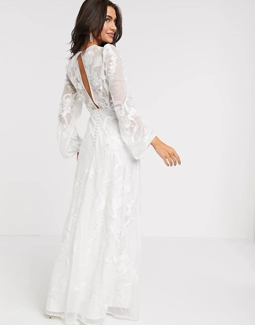 ASOS EDITION embroidered wedding dress blouson sleeve | ASOS (Global)