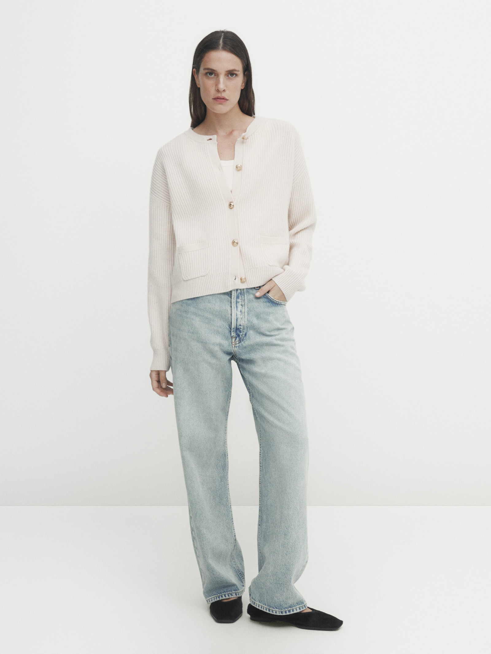 Wool blend purl knit cardigan | Massimo Dutti UK