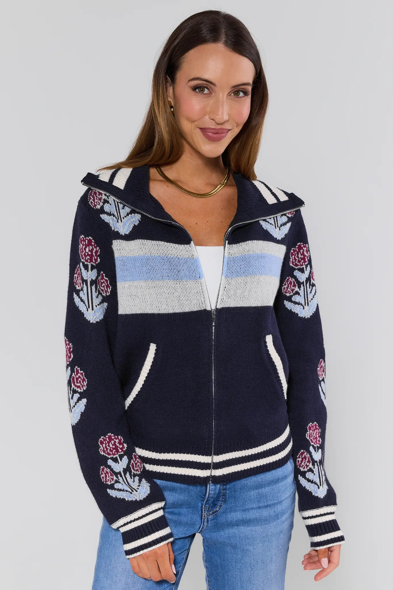Corrine Floral Zip Up Cardigan | Avara
