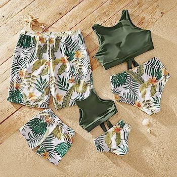 IFFEI Family Matching Swimsuits Bikini Solid Lace-up Mommy and Me Bathing Suits | Amazon (US)