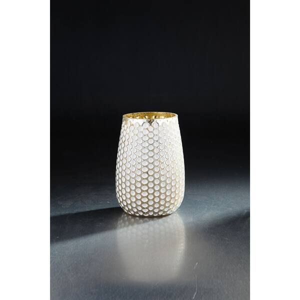 7.5" White Gold Cylindrical Hand Blown Mercury Glass Vase Polka Dots | Bed Bath & Beyond