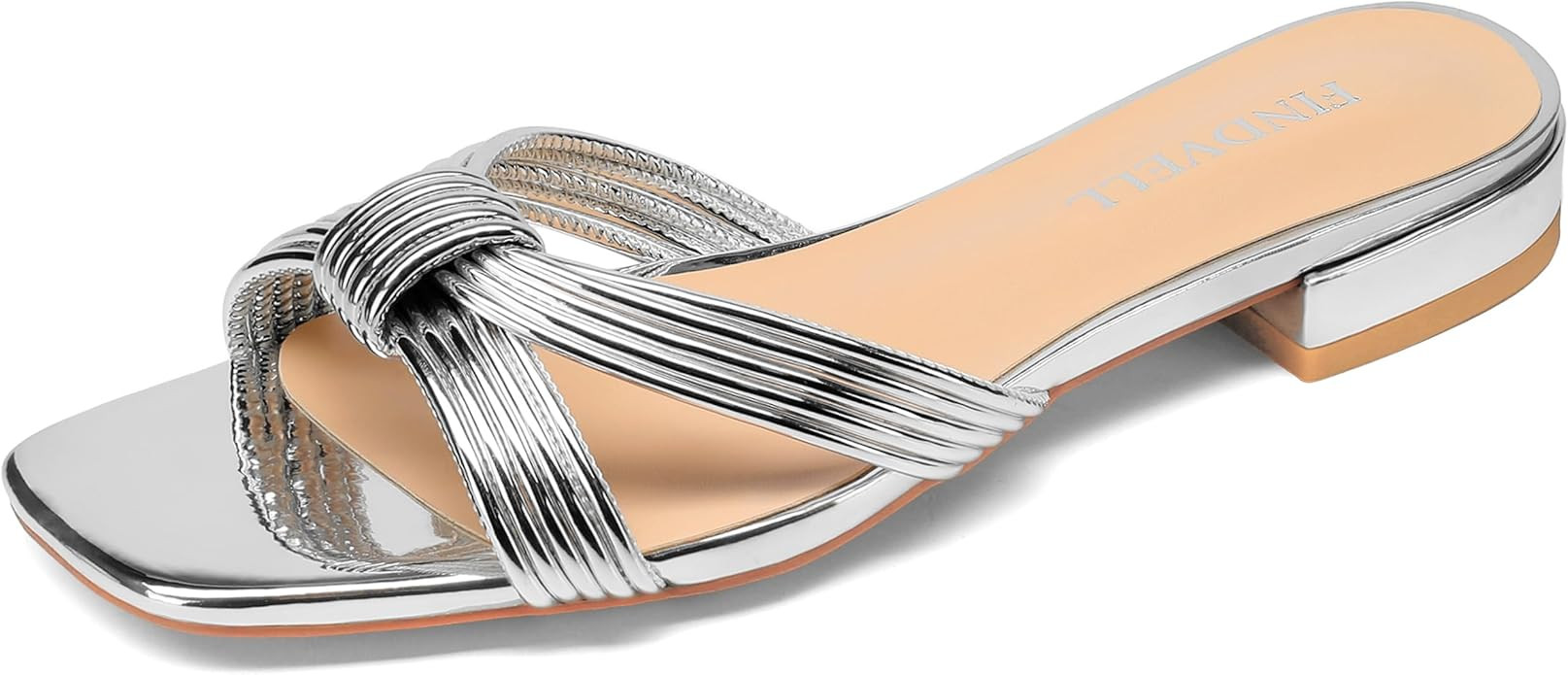FINDVELL Women's Fashion Flat Slide Sandal Knot Strappy Square Open Toe Sandals Dressy Slippers f... | Amazon (US)