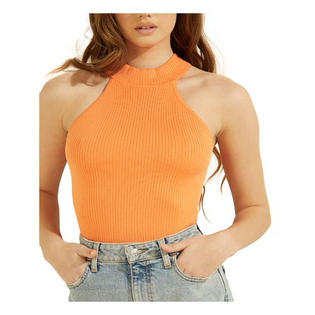 GUESS Womens Orange Ribbed Fitted Halter Sleeveless Mock Neck Tank Sweater S | Walmart (US)