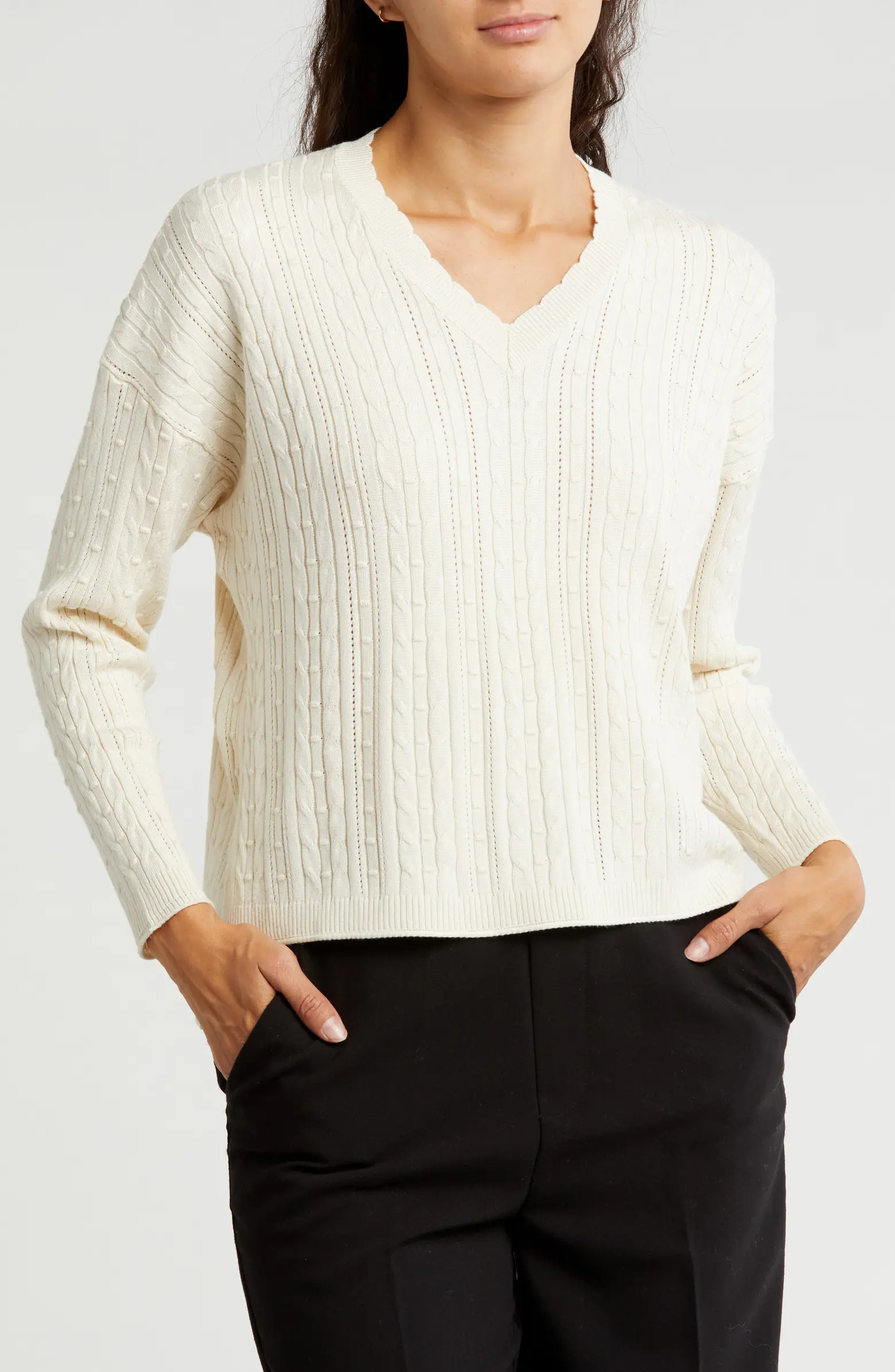 Mini Popcorn Pointelle High-Low Sweater | Nordstrom Rack