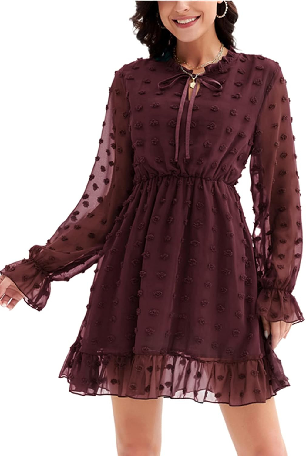 Maacie Mom and Me Swiss Dot Dress Flared Sleeve Babydoll Dresses for Fall | Amazon (US)