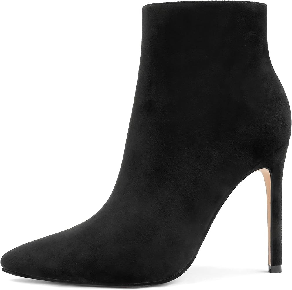 COLETER Women's 10cm Ankle Boots Closed Pointed Toe High Heel Side Zipper Warm Dress Booties | Amazon (US)