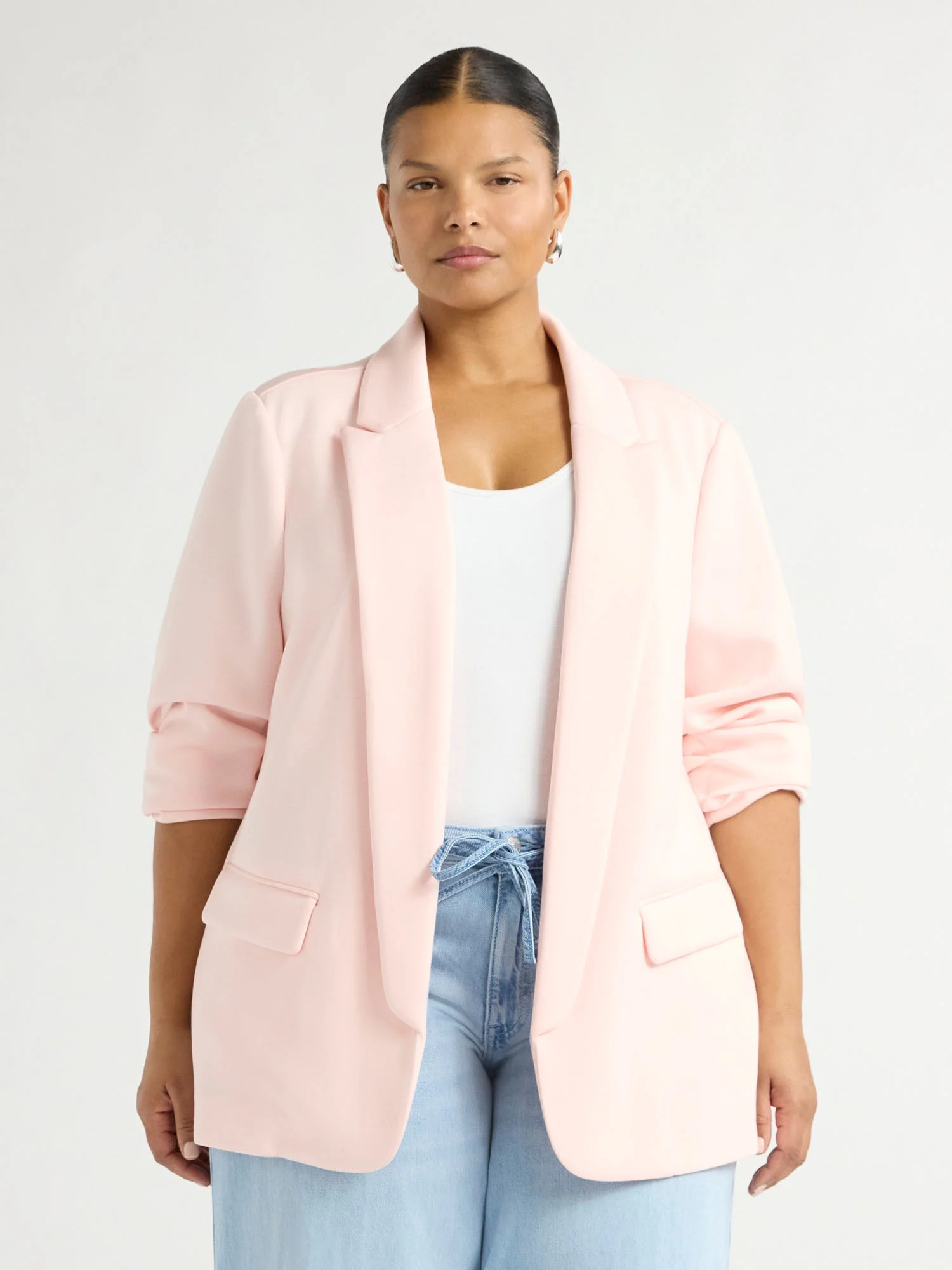 Scoop Women's and Women's Plus Relaxed Scuba Knit Stretch Blazer with Scrunch Sleeves, Sizes XS-4... | Walmart (US)