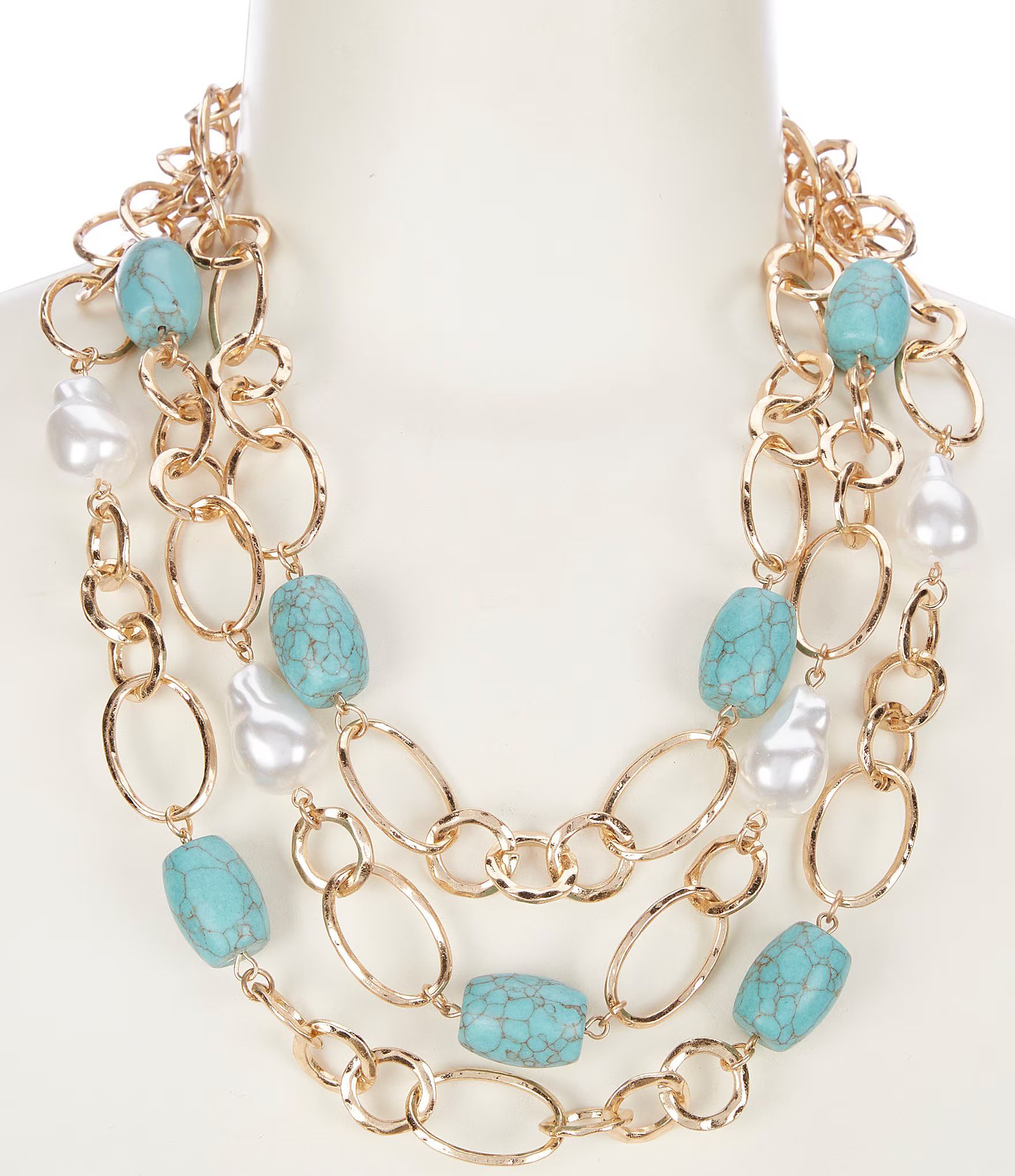 Southern Living Pearl and Turquoise Stone Link Statement Necklace | Dillard's | Dillard's