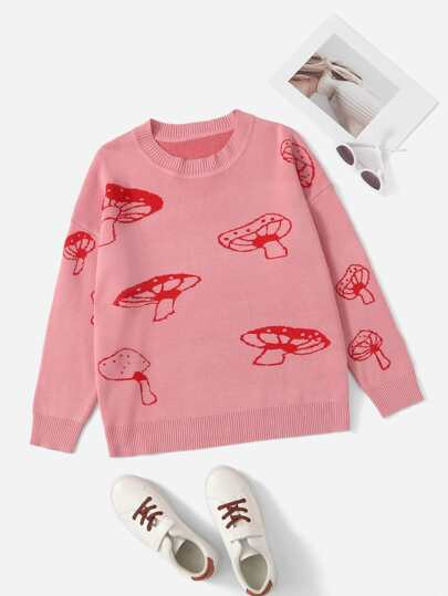 SHEIN Plus Mushroom Pattern Drop Shoulder Sweater | SHEIN