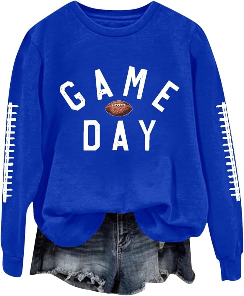 Game Day Football Sweatshirts For Women - Long Sleeve Football Shirts, Cute Cheer Mom Shirt, Crew... | Amazon (US)