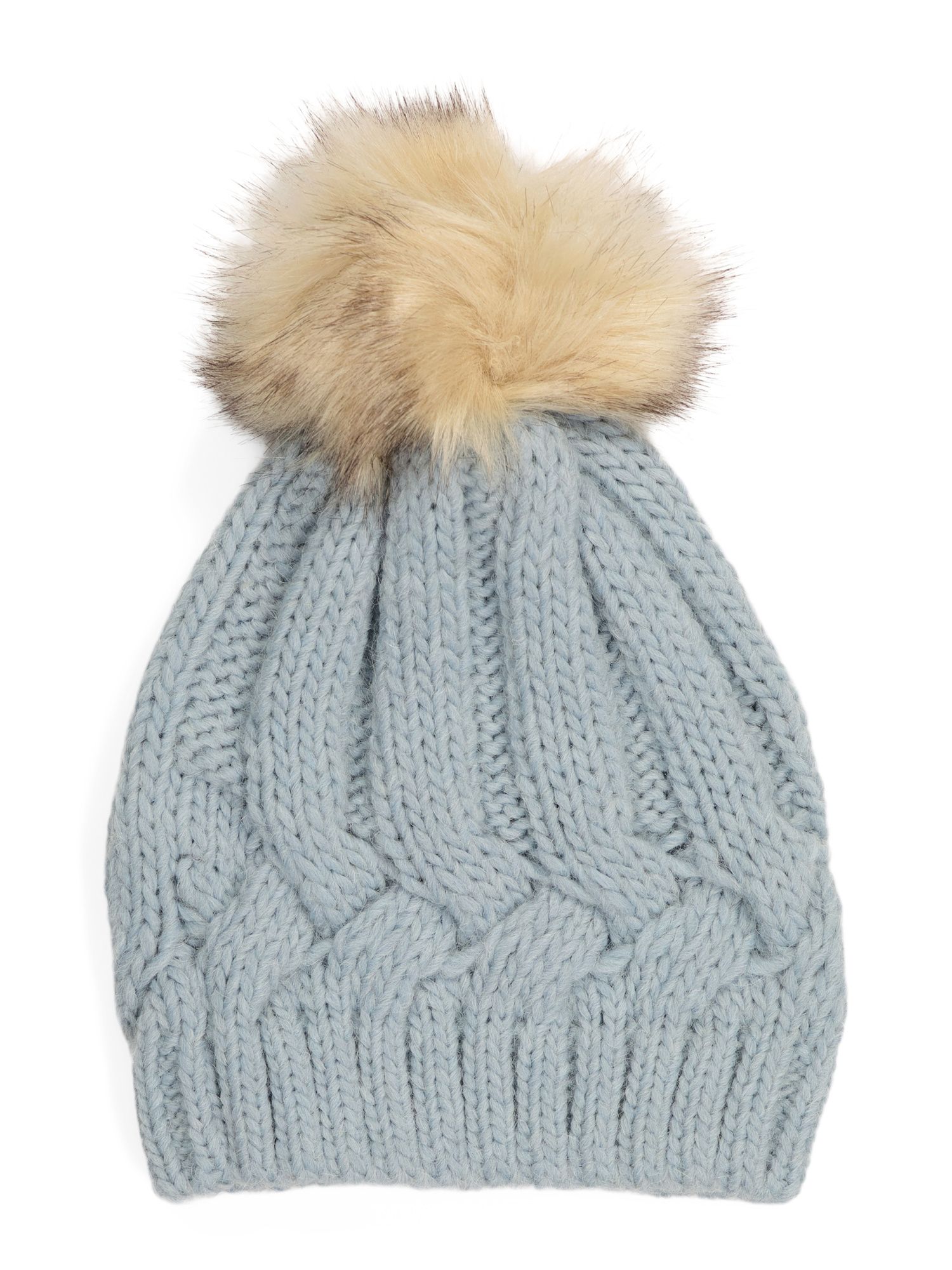 Made In Italy Braided Knit Beanie With Faux Fur Pom | Hats, Gloves & Scarves | Marshalls | Marshalls