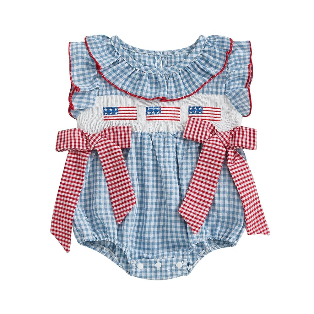 4th of July Baby Girl Outfit American Flag Onesie My First Fourth of July Bubble Romper Newborn I... | Amazon (US)
