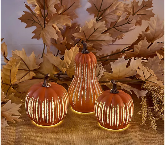 Set of 3 Mini Starry Night Glass Pumpkins & Gourd by Valerie - QVC.com | QVC