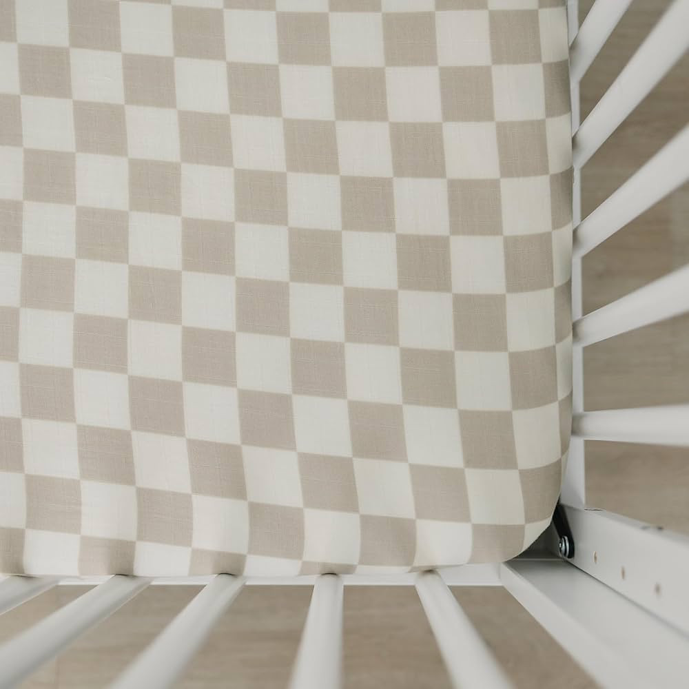 Taupe Checkered Muslin Crib Sheet by Mebie Baby, Soft and Breathable Bed Sheets for Babies, Moder... | Amazon (US)