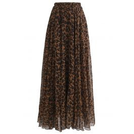 Leopard Watercolor Maxi Skirt in Brown | Chicwish