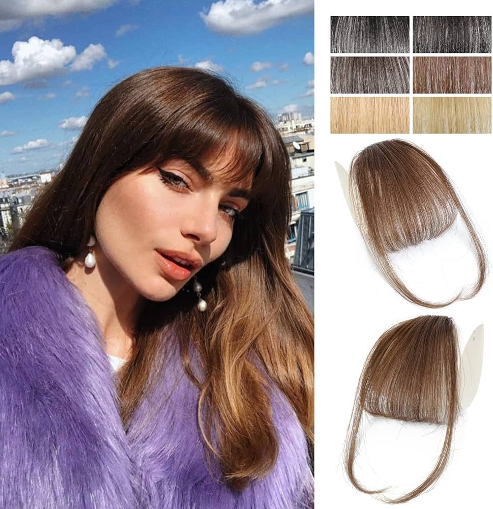 Bangs Hair Clip in Bangs 100% Human Hair Extensions Wispy Bangs French Bangs Fringe with Temples ... | Amazon (US)
