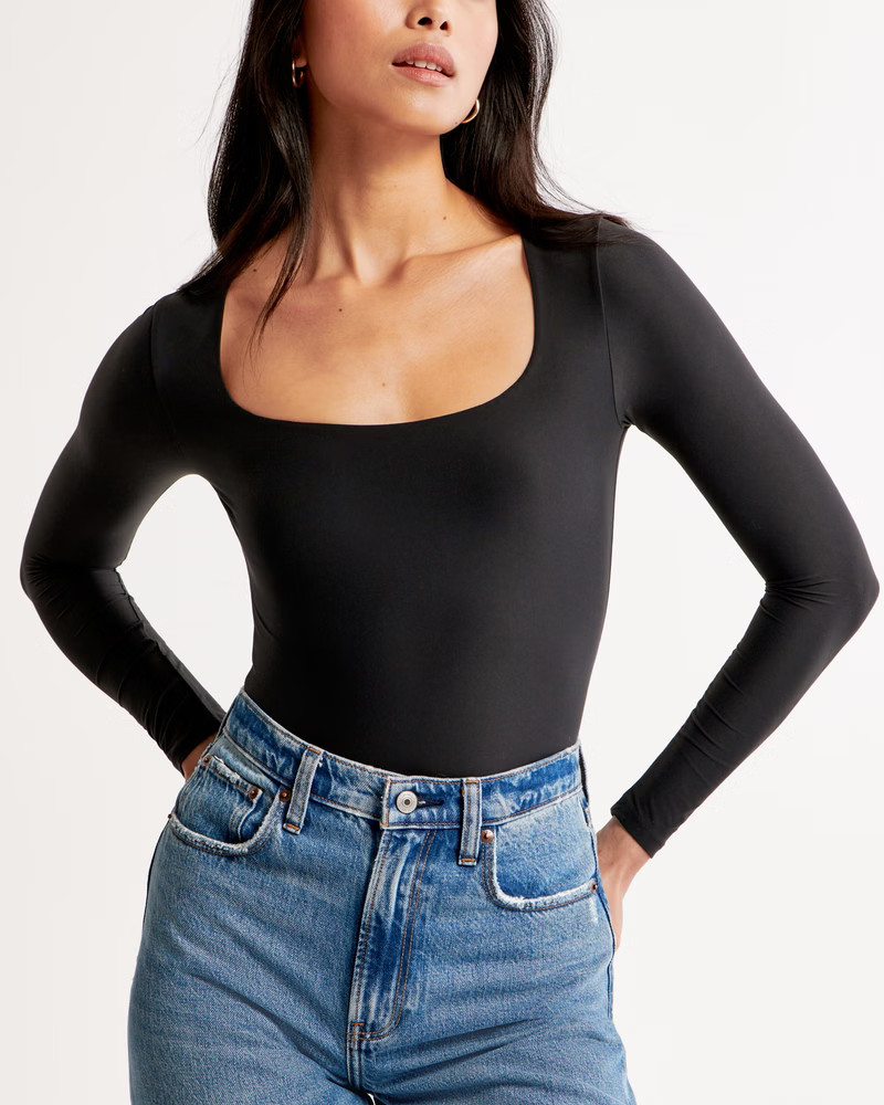 Soft Matte Seamless Long-Sleeve Squareneck Bodysuit | Abercrombie & Fitch (US)
