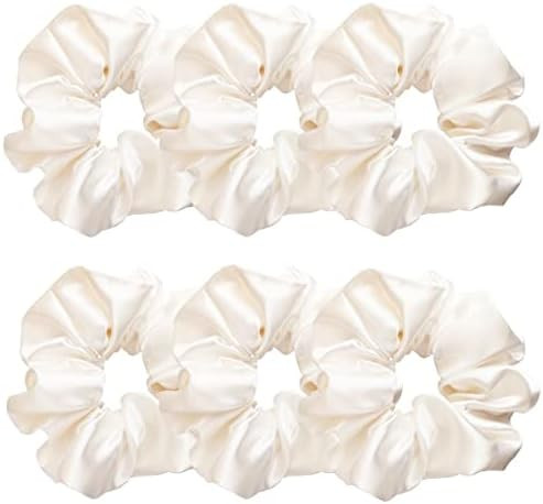 Sufermoe 6 Pcs Satin Silk Hair Scrunchies, Pearl White (Pearl white with a little peach pink, not... | Amazon (US)