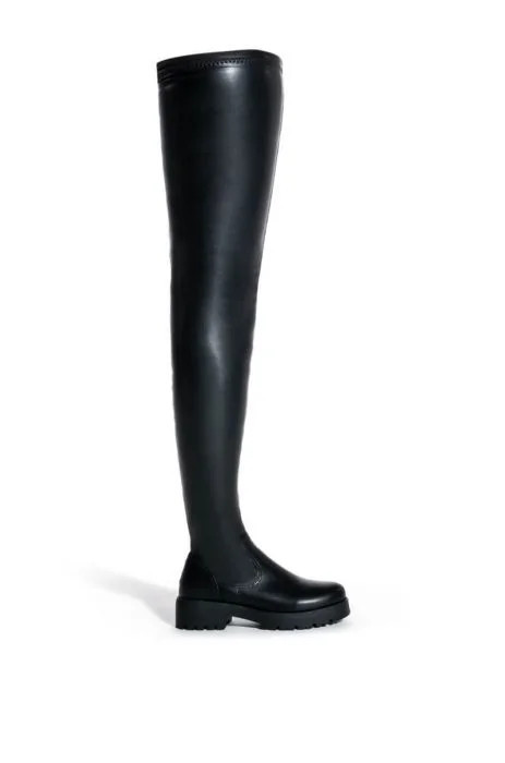AZALEA WANG SURGICAL FLATFORM BOOT WITH 4 WAY STRETCH IN STRETCH PU in black | AKIRA