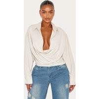 Shape Stone Peach Skin Cowl Front Shirt | PrettyLittleThing US