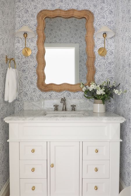 Bathroom decor, bathroom vanity, oak vanity, Home Depot, Wayfair, faucet, Kingston brass, Serena and lily wallpaper, home decor, spring decor, neutral decor 


#LTKstyletip #LTKsalealert #LTKhome