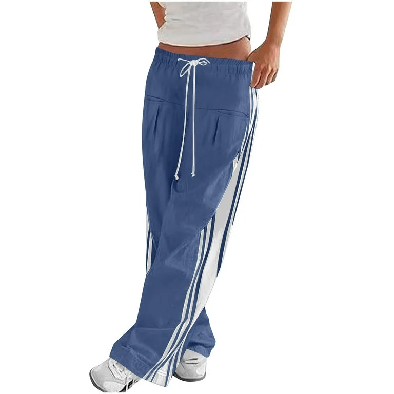 Karight Women's Striped Track Pants Straight Wide Leg Streetwear Athletic Lightweight Trousers wi... | Walmart (US)