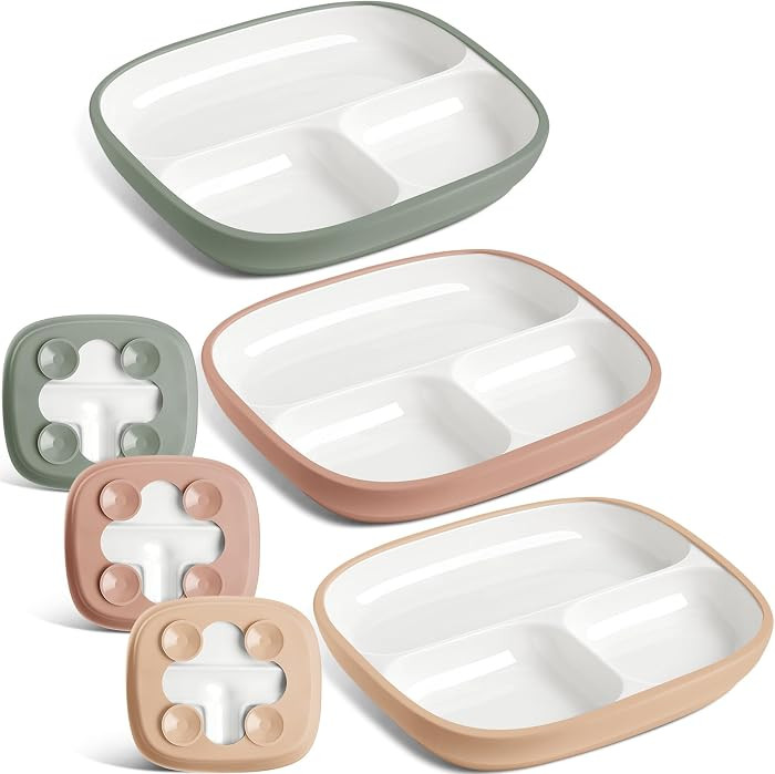 Kids Porcelain Plates with Silicone Sleeves 8.2 Inch Divided Porcelain Plate Toddler White Suctio... | Amazon (US)