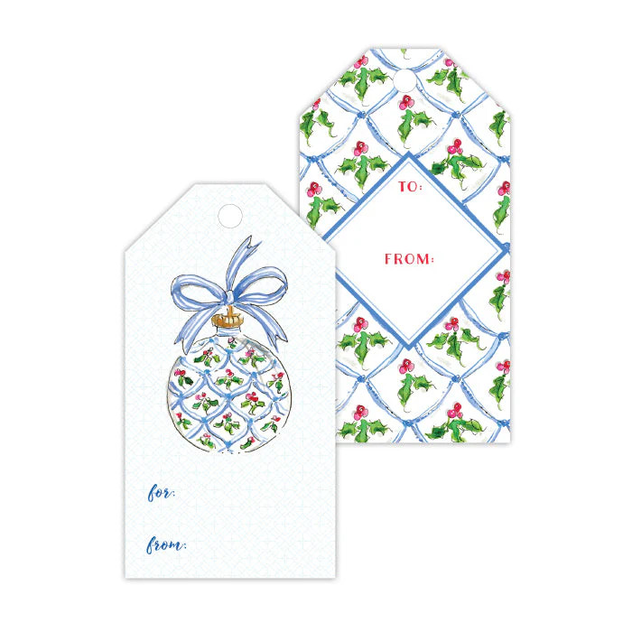 Blue Scallop Holly Berry Gift Tags | Rosanne Beck Collections